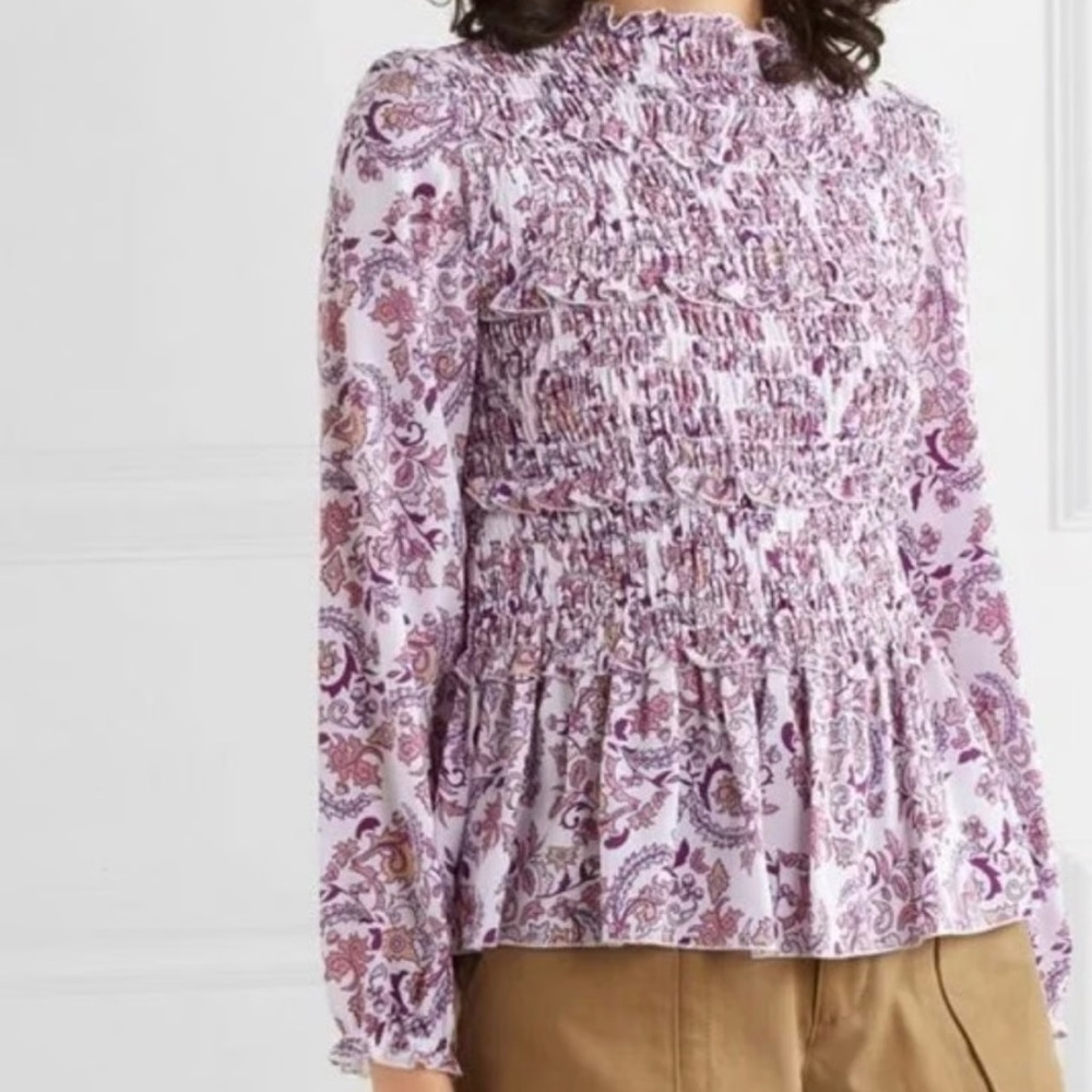 See By Chloe Paisley Smocked Blouse - Purple and White - Picture 2 of 9